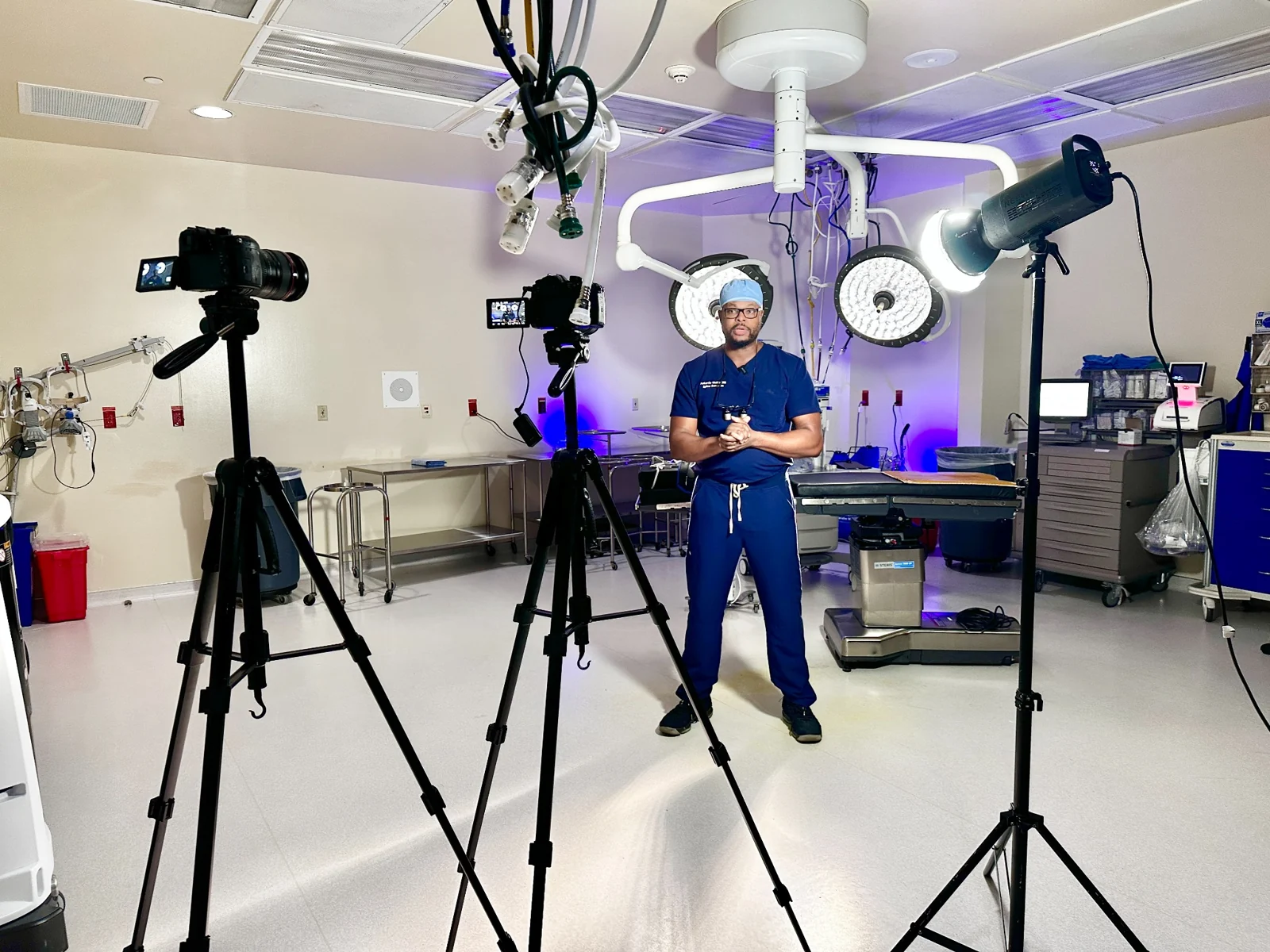 Dr. Antonio Webb on set with Video4Doctors cameras and lighting